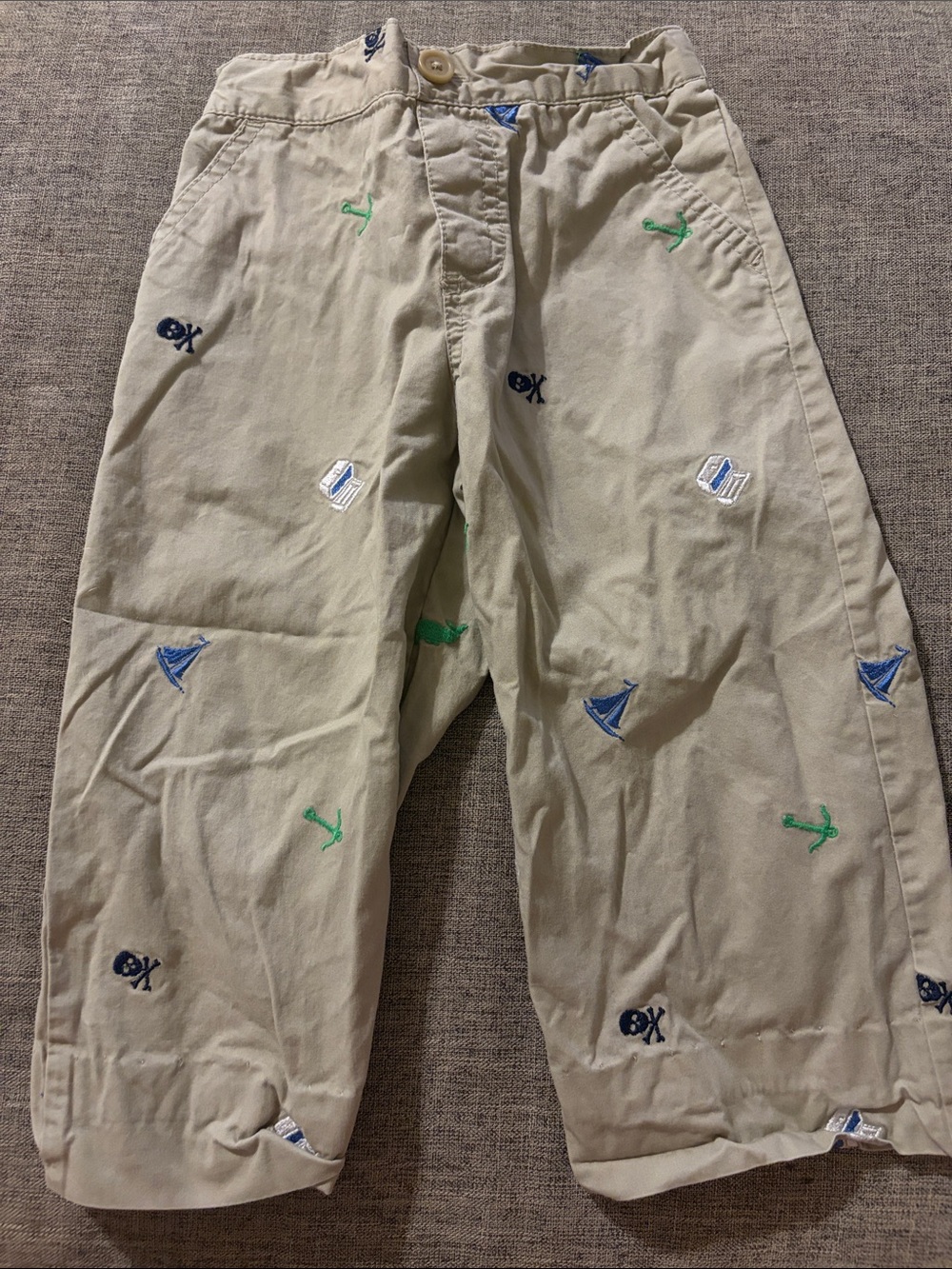 Cherokee Khaki Pants with Blue & Green Embroidery
